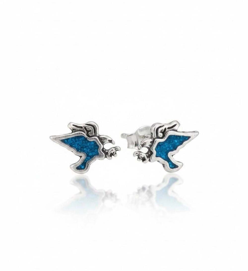 Southwest Style Sterling Silver Eagle Stud Earrings with Turquoise Inlay